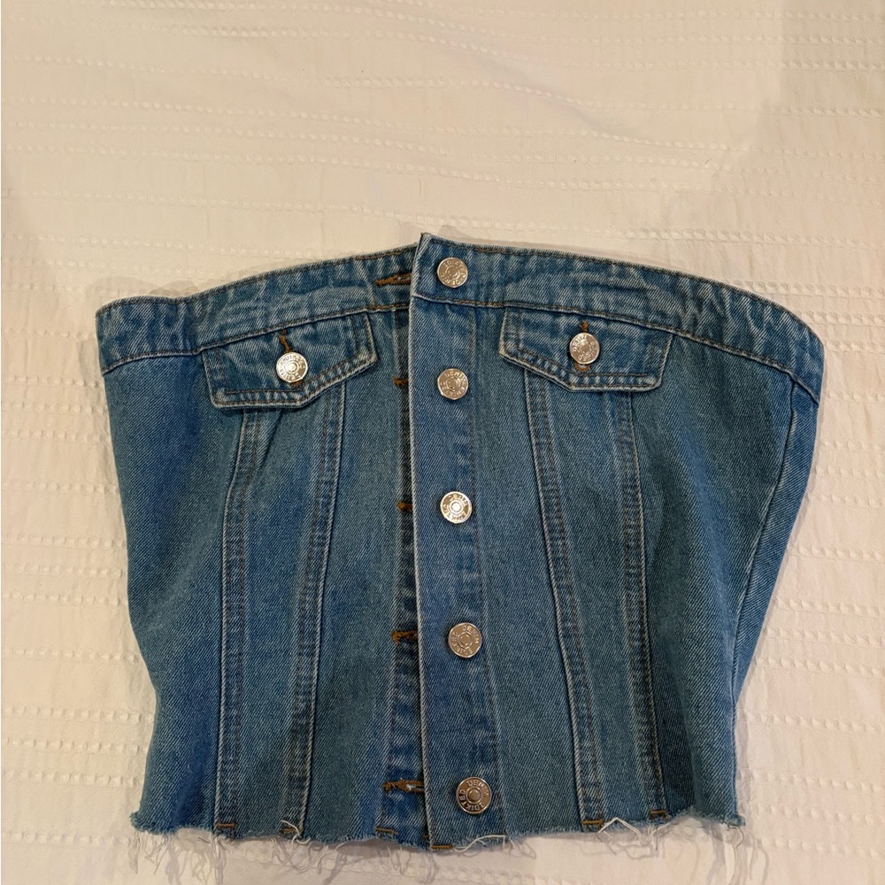 Edikted Blue Denim Corset Top